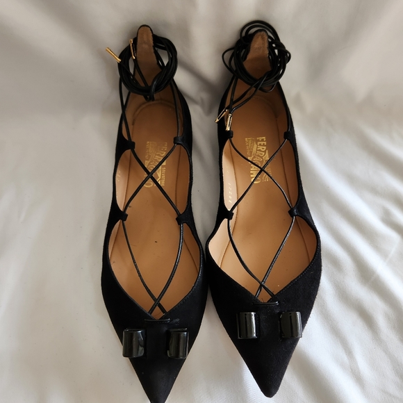 Salvatore Ferragamo Shoes - Black Suede Salvatore Ferragamo Ballet Flats - Sz 9